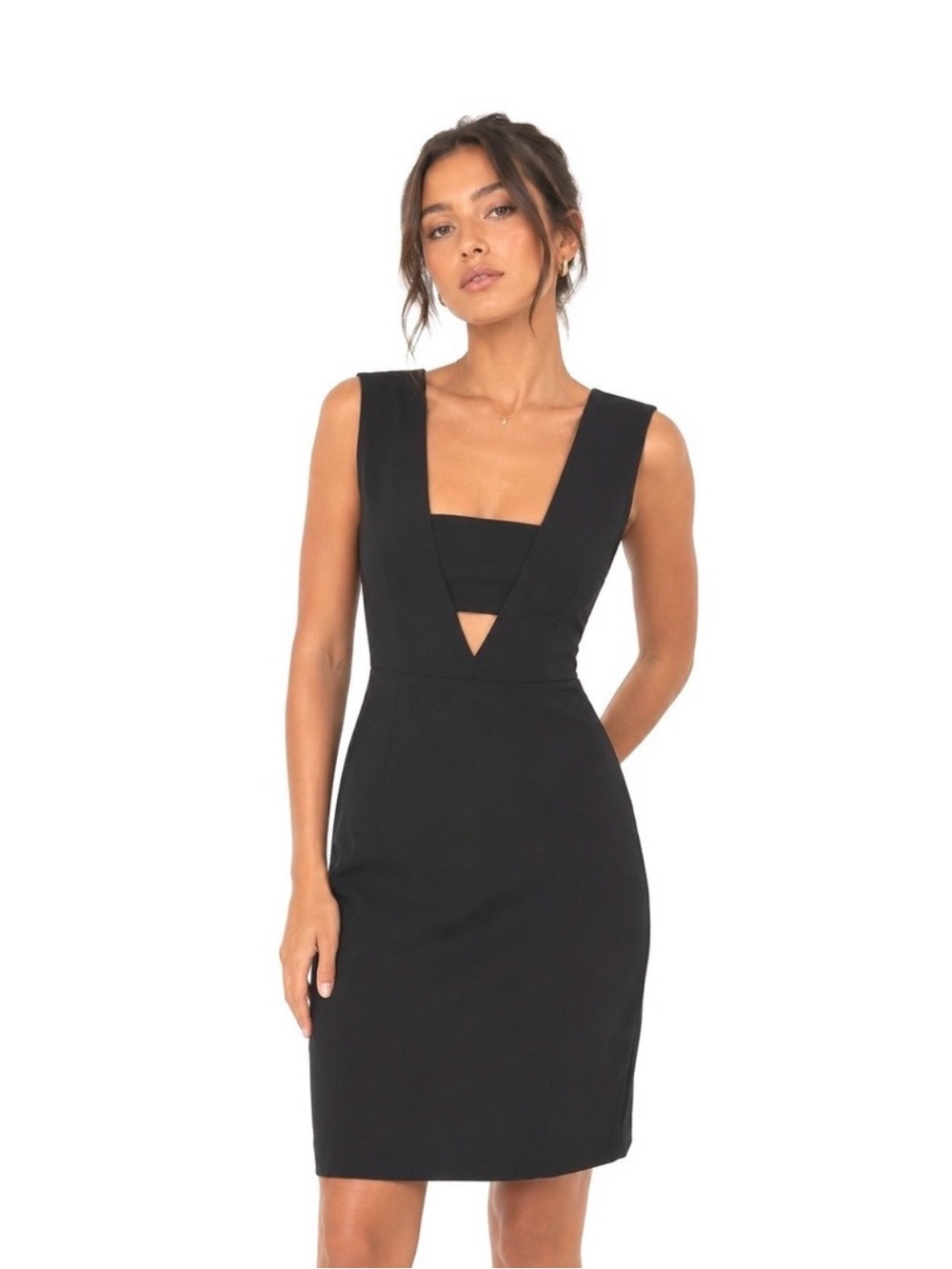 Cynthia Rowley Black Deep V-Neck Cut-Out Sleeveless Sheath Midi Dress NWT LBD L
